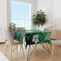 Polynesia Hammerhead Shark Tablecloth Green Tribal Pattern With Plumeria - Polynesian Pride