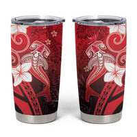 Polynesia Hammerhead Shark Tumbler Cup Red Tribal Pattern With Plumeria - Polynesian Pride