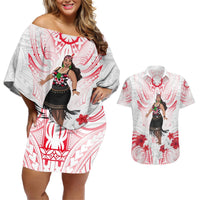 New Zealand Women's Day Couples Matching Off Shoulder Short Dress and Hawaiian Shirt Maori Wahine Polynesian Pattern LT05 White - Polynesian Pride