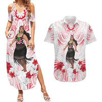 New Zealand Women's Day Couples Matching Summer Maxi Dress and Hawaiian Shirt Maori Wahine Polynesian Pattern LT05 White - Polynesian Pride