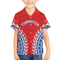 Custom Tuamotu Archipelago Family Matching Off The Shoulder Long Sleeve Dress and Hawaiian Shirt Polynesian Tribal Tattoo LT05 Son's Shirt Red - Polynesian Pride