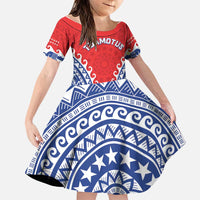 Custom Tuamotu Archipelago Family Matching Short Sleeve Bodycon Dress and Hawaiian Shirt Polynesian Tribal Tattoo LT05 Daughter's Dress Red - Polynesian Pride