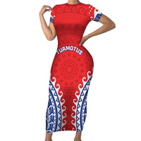 Custom Tuamotu Archipelago Family Matching Short Sleeve Bodycon Dress and Hawaiian Shirt Polynesian Tribal Tattoo LT05 Mom's Dress Red - Polynesian Pride
