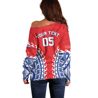 Custom Tuamotu Archipelago Off Shoulder Sweater Polynesian Tribal Tattoo