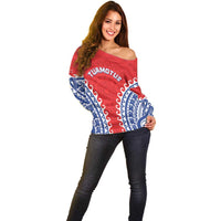 Custom Tuamotu Archipelago Off Shoulder Sweater Polynesian Tribal Tattoo