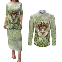 New Zealand Maori Fairy Patupaiarehe Couples Matching Puletasi and Long Sleeve Button Shirt Polynesian Style LT05 Red - Polynesian Pride