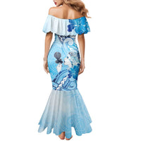 Aotearoa Maori Wahine Family Matching Mermaid Dress and Hawaiian Shirt Fantail Bird Blue Gold Marble LT05 - Polynesian Pride