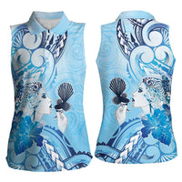 Aotearoa Maori Wahine Women Sleeveless Polo Shirt Fantail Bird Blue Gold Marble