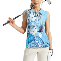 Aotearoa Maori Wahine Women Sleeveless Polo Shirt Fantail Bird Blue Gold Marble