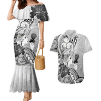 Aotearoa Maori Wahine Couples Matching Mermaid Dress and Hawaiian Shirt Fantail Bird Black Gold Marble LT05 Black - Polynesian Pride