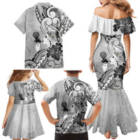 Aotearoa Maori Wahine Family Matching Mermaid Dress and Hawaiian Shirt Fantail Bird Black Gold Marble LT05 - Polynesian Pride
