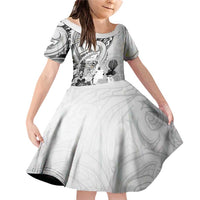 Aotearoa Maori Wahine Family Matching Off Shoulder Short Dress and Hawaiian Shirt Fantail Bird Black Gold Marble LT05 Daughter's Dress Black - Polynesian Pride