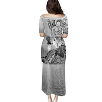 Aotearoa Maori Wahine Family Matching Puletasi and Hawaiian Shirt Fantail Bird Black Gold Marble