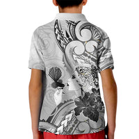 Aotearoa Maori Wahine Kid Polo Shirt Fantail Bird Black Gold Marble