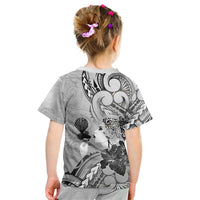Aotearoa Maori Wahine Kid T Shirt Fantail Bird Black Gold Marble