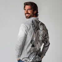 Aotearoa Maori Wahine Long Sleeve Polo Shirt Fantail Bird Black Gold Marble