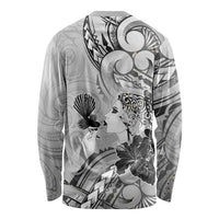 Aotearoa Maori Wahine Long Sleeve Shirt Fantail Bird Black Gold Marble