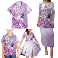 Aotearoa Maori Wahine Family Matching Puletasi and Hawaiian Shirt Fantail Bird Purple Gold Marble LT05 - Polynesian Pride