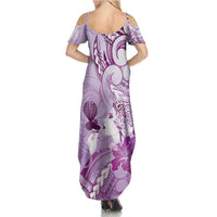 Aotearoa Maori Wahine Family Matching Summer Maxi Dress and Hawaiian Shirt Fantail Bird Purple Gold Marble LT05 - Polynesian Pride