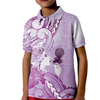 Aotearoa Maori Wahine Kid Polo Shirt Fantail Bird Purple Gold Marble
