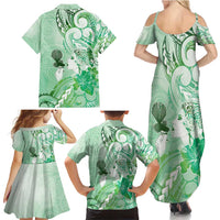 Aotearoa Maori Wahine Family Matching Summer Maxi Dress and Hawaiian Shirt Fantail Bird Green Gold Marble LT05 - Polynesian Pride