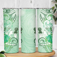 Aotearoa Maori Wahine Skinny Tumbler Fantail Bird Green Gold Marble LT05 - Polynesian Pride