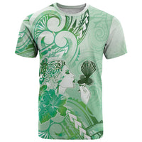 Aotearoa Maori Wahine T Shirt Fantail Bird Green Gold Marble