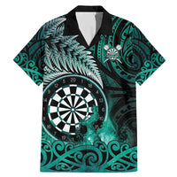 Personalised New Zealand Darts Family Matching Mermaid Dress and Hawaiian Shirt Maori Koru Dartboard Turquoise Flame LT05 Dad's Shirt - Short Sleeve Turquoise - Polynesian Pride