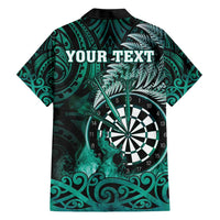 Personalised New Zealand Darts Family Matching Short Sleeve Bodycon Dress and Hawaiian Shirt Maori Koru Dartboard Turquoise Flame LT05 - Polynesian Pride