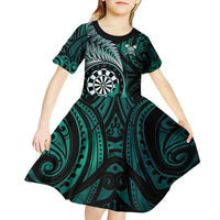 Personalised New Zealand Darts Kid Short Sleeve Dress Maori Koru Dartboard Turquoise Flame