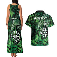 Personalised New Zealand Darts Couples Matching Tank Maxi Dress and Hawaiian Shirt Maori Koru Dartboard Green Flame LT05 - Polynesian Pride