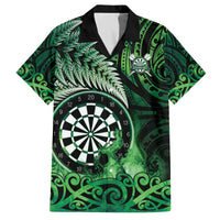 Personalised New Zealand Darts Family Matching Off The Shoulder Long Sleeve Dress and Hawaiian Shirt Maori Koru Dartboard Green Flame LT05 Dad's Shirt - Short Sleeve Green - Polynesian Pride