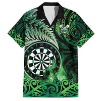Personalised New Zealand Darts Family Matching Off Shoulder Short Dress and Hawaiian Shirt Maori Koru Dartboard Green Flame LT05 Dad's Shirt - Short Sleeve Green - Polynesian Pride
