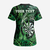 Personalised New Zealand Darts Scrub Top Maori Koru Dartboard Green Flame - Polynesian Pride