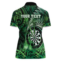 Personalised New Zealand Darts Women Polo Shirt Maori Koru Dartboard Green Flame