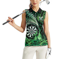 Personalised New Zealand Darts Women Sleeveless Polo Shirt Maori Koru Dartboard Green Flame