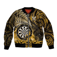 Personalised New Zealand Darts Bomber Jacket Maori Koru Dartboard Gold Flame LT05 Unisex Gold - Polynesian Pride
