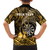 Personalised New Zealand Darts Family Matching Puletasi and Hawaiian Shirt Maori Koru Dartboard Gold Flame LT05 - Polynesian Pride