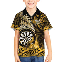 Personalised New Zealand Darts Family Matching Tank Maxi Dress and Hawaiian Shirt Maori Koru Dartboard Gold Flame LT05 Son's Shirt Gold - Polynesian Pride