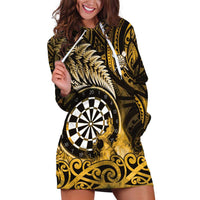 Personalised New Zealand Darts Hoodie Dress Maori Koru Dartboard Gold Flame