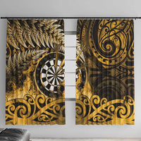 New Zealand Darts Window Curtain Maori Koru Dartboard Gold Flame LT05 With Hooks Gold - Polynesian Pride