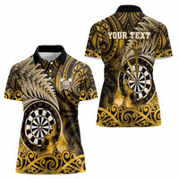 Personalised New Zealand Darts Women Polo Shirt Maori Koru Dartboard Gold Flame