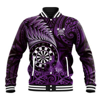 Personalised New Zealand Darts Baseball Jacket Maori Koru Dartboard Purple Flame LT05 Unisex Purple - Polynesian Pride