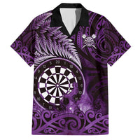 Personalised New Zealand Darts Family Matching Long Sleeve Bodycon Dress and Hawaiian Shirt Maori Koru Dartboard Purple Flame LT05 Dad's Shirt - Short Sleeve Purple - Polynesian Pride