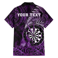 Personalised New Zealand Darts Family Matching Off Shoulder Short Dress and Hawaiian Shirt Maori Koru Dartboard Purple Flame LT05 - Polynesian Pride