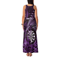 Personalised New Zealand Darts Family Matching Tank Maxi Dress and Hawaiian Shirt Maori Koru Dartboard Purple Flame LT05 - Polynesian Pride