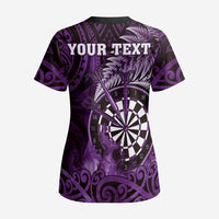 Personalised New Zealand Darts Scrub Top Maori Koru Dartboard Purple Flame - Polynesian Pride