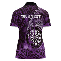 Personalised New Zealand Darts Women Polo Shirt Maori Koru Dartboard Purple Flame