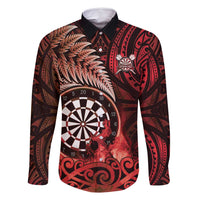Personalised New Zealand Darts Family Matching Mermaid Dress and Hawaiian Shirt Maori Koru Dartboard Red Flame LT05 Dad's Shirt - Long Sleeve Red - Polynesian Pride