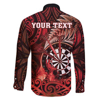 Personalised New Zealand Darts Family Matching Off Shoulder Maxi Dress and Hawaiian Shirt Maori Koru Dartboard Red Flame LT05 - Polynesian Pride
